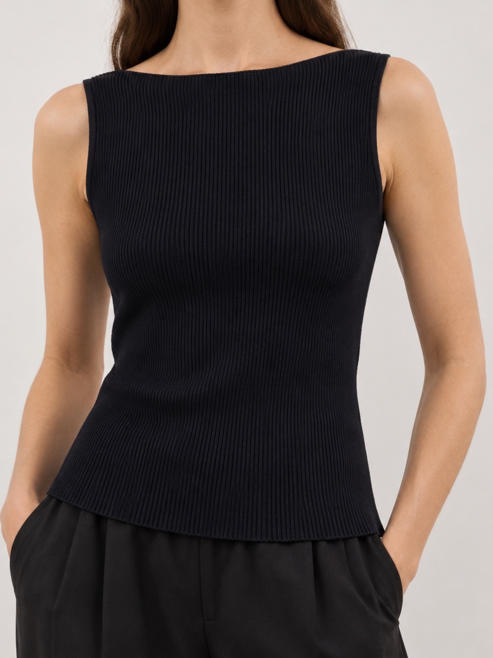 DISSH Sleeveless Black Ribbed Knit Top - Women